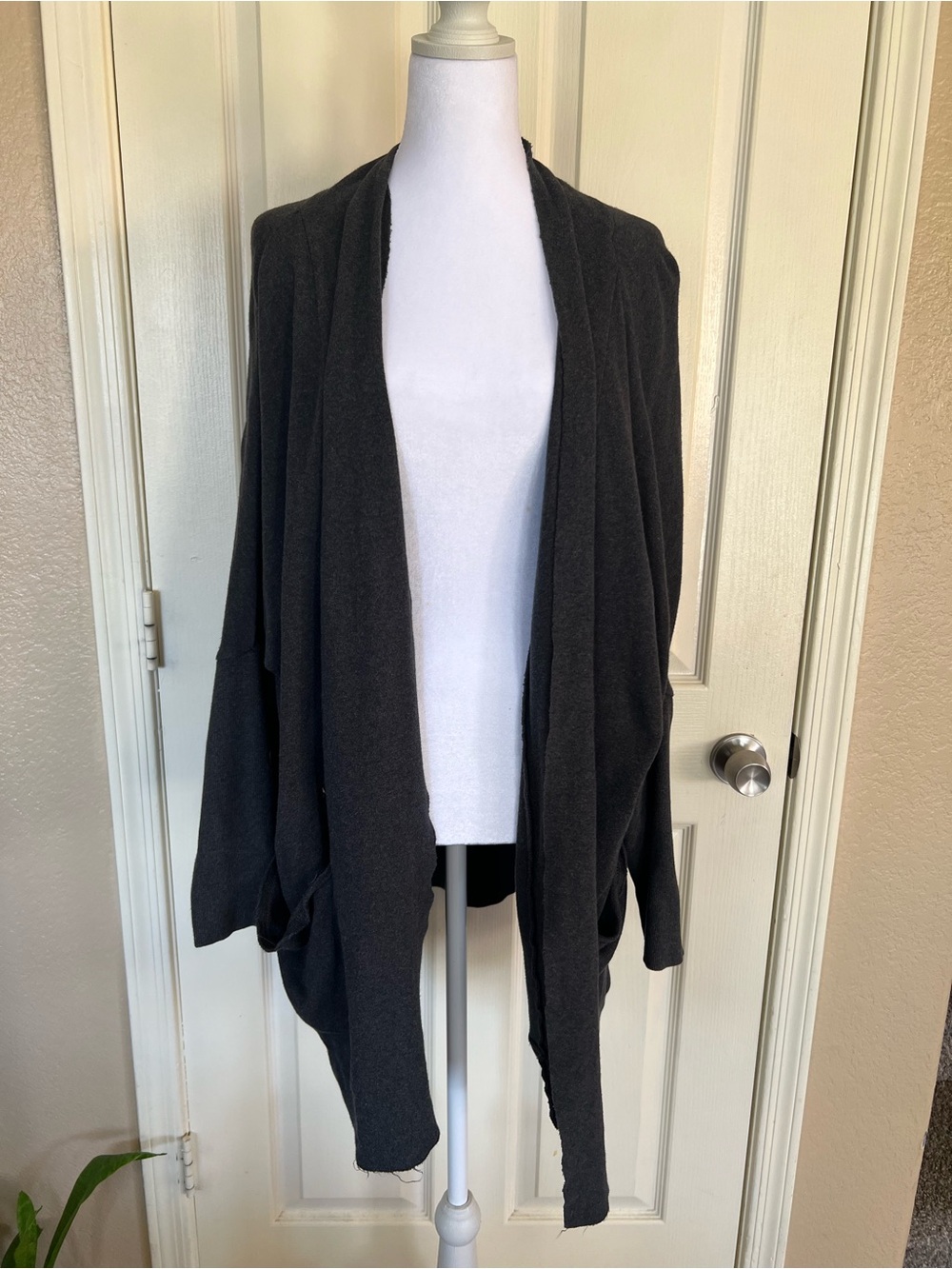 Pact Organic Cotton Cardigan L/XL Gray Draped Open Front Pocket Boho